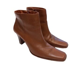 Bruno Valenti Square Toe Brown leather Ankle Boots Size 9 Made In Brazil